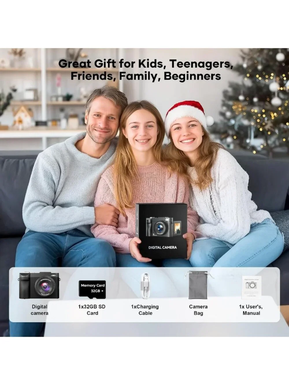 Compact 4K Digital Camera with 50MP, Auto-Focus, 180° Flip Screen & 16X Zoom
